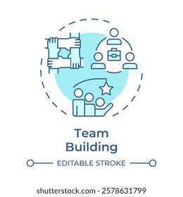 Team building soft blue concept icon. Fostering strong work relationships. Line manager responsibility. Round shape line illustration. Abstract idea. Graphic design. Easy to use in booklet