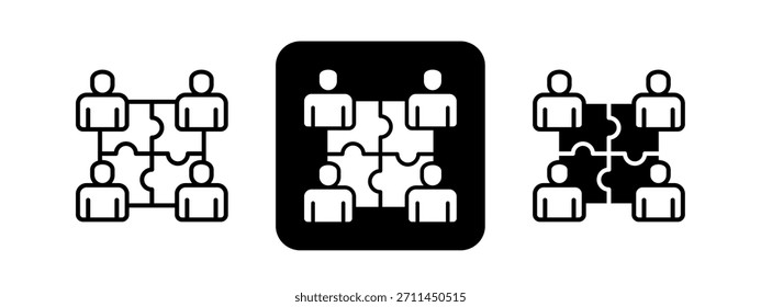 Team Building Solid color and black line drawing vector illustration set