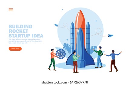 team building start idea, rocket vector illustration concept