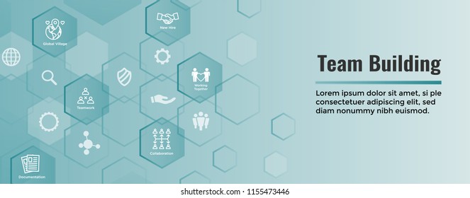 Team Building, Teamwork, and Connectivity Icon Set w Stick Figures and Intersections Web Header Banner
