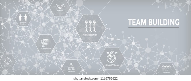 Team Building, Teamwork, and Connectivity Icon Set w Stick Figures and Intersections Web Header Banner