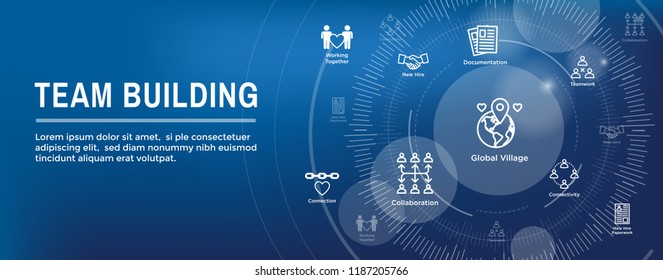 Team Building, Teamwork, and Connectivity Icon Set w Stick Figures and Intersections Web Header Banner