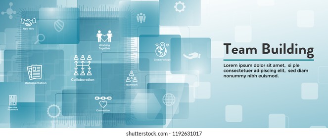 Team Building, Teamwork, and Connectivity Icon Set w Stick Figures and Intersections Web Header Banner