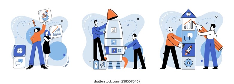 Team building vector illustration. The team building concept emphasized importance cohesive and motivated team Togetherness and collaboration were driving forces behind organizations achievements