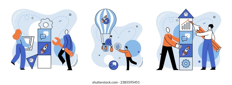Team building vector illustration. Creative ideas emerged from productive brainstorming sessions Collaboration and cooperation among team members drove business forward The team building metaphor