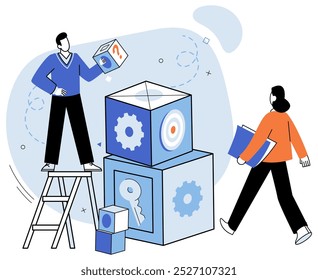 Team building vector illustration. The team building exercise enhanced collaboration and communication among team members Business success relied on effective teamwork and goal oriented strategies