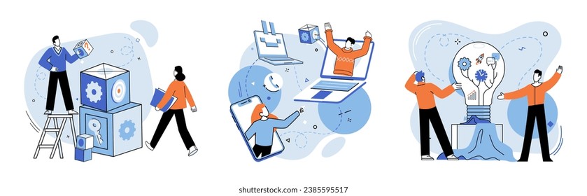 Team building vector illustration. A well executed strategy led to success business venture The teams unity and cooperation were instrumental in achieving goals The team building concept emphasized