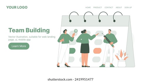 Team Building. Web Landing Page Design. Flat Cartoon Vector Illustration. Vector illustration, suitable for web landing page, ui, mobile app.