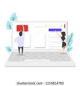 Team building web page on a laptop vector illustration flat design isolated