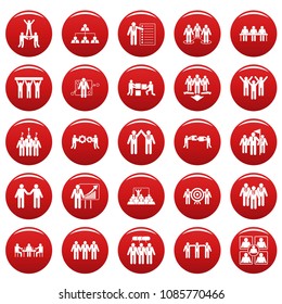 Team building work training icons set. Simple illustration of 25 team building work training vector icons red isolated