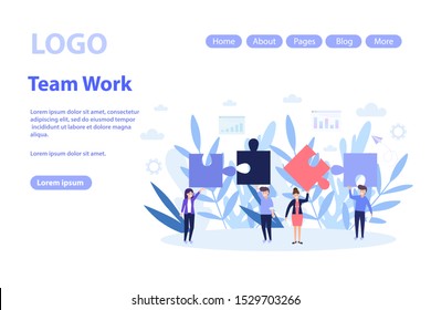 Team building and team work web page.Flat vector illustration isolated on white background. Can use for web banner, infographics, web page.