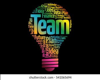 TEAM bulb word cloud collage, business concept