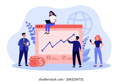 Team Of Business Cartoon Characters Planning Company Budget. Office People With Business Plan Flat Vector Illustration. Success, Finances, Teamwork Concept For Banner, Website Design Or Landing Page