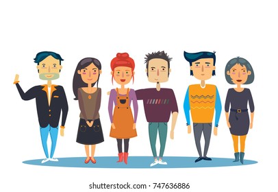 Team of a business company. Group of cute cartoon peoples. Office people of different professions.