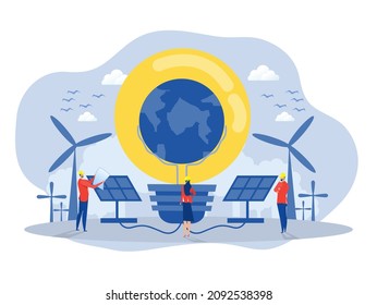 team Business with  ESG or ecology problem Trends project,  Preserving resources of the planet,modern flat vector illustration