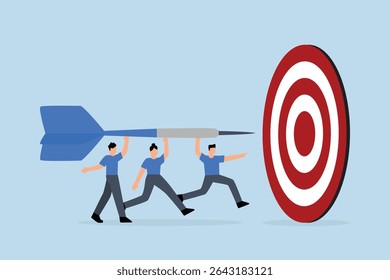 Equipe objetivo de negócios, Empreendedores ajudar na direção de dardos para bullseye. 