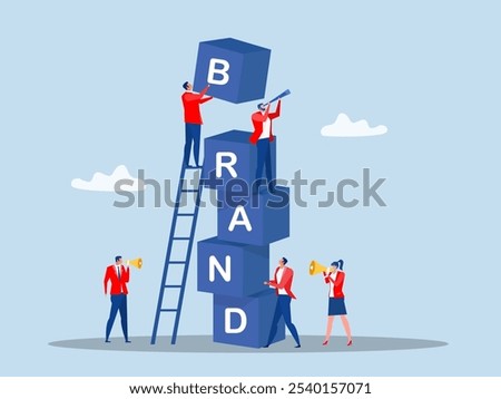 Team business  help building block with the word BRAND.marketing or advertising for company reputation, strategy to promote product or sales strategy concept vector illustrator.