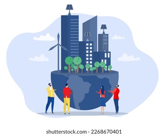 Team Business invest with ESG or ecology problem concept, business invest energy sources. Preserving resources of planet. Cartoon modern flat vector illustration