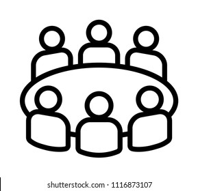 Team Business Meeting With Teamwork And Collaboration Line Art Vector Icon For Apps And Websites