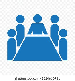 Team business meeting with teamwork and collaboration flat vector icon for apps and websites in Blue Color on Transparent Background. EPS 10.
