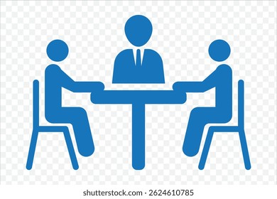 Reunião de negócios em equipe com trabalho em equipe e colaboração ícone de vetor plano para aplicativos e sites em Blue Color on Transparent Background. EPS 10.