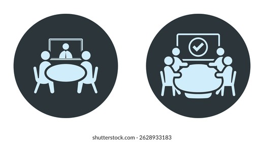 Team business meeting with teamwork and collaboration flat vector icon. Conference room meeting icon, business meeting icon isolated on white background