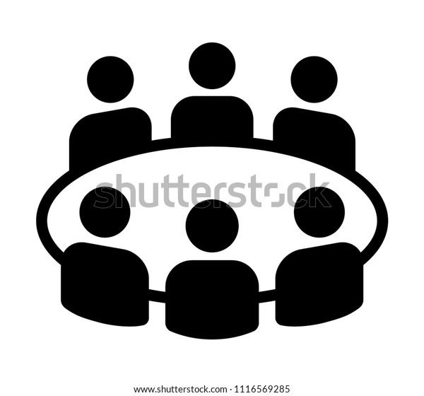 Team business meeting with teamwork\
and collaboration flat vector icon for apps and\
websites