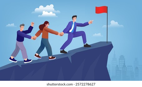 Team business partners workers. Corporate relations and cooperation concept. Business team working together for success and growing. Happy young employees giving support and help each other. vector