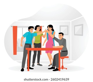 Team of business people celebrate success in the office. giving high five with joy. Teamwork concept. flat vector illustration