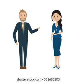 The team of business people. Flat line design style modern vector teamwork concept, office workers career. Young man and woman in the team. management, Web site banner, landing page.