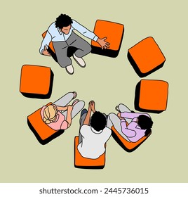 Team of business people sitting in circle top view