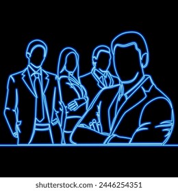 Team of business people in suits icon neon glow vector illustration concept