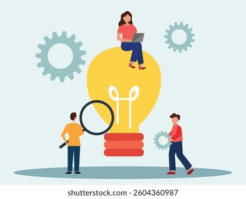 Team business people teamwork help Lightbulb idea concept  create of innovative ideas t vector illustration.