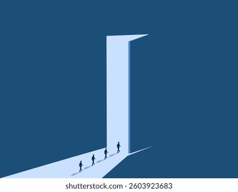 team of business people walk into an open door