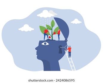 Team business people Watering plants with big brain growth mindset concept vector