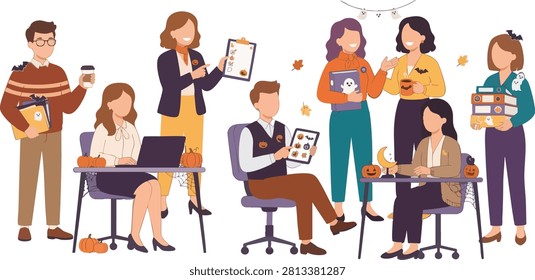 Team of business professionals working in festive office setting