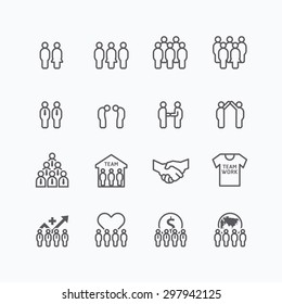 team and business silhouette icons flat line design vector set. teamwork to success concept.