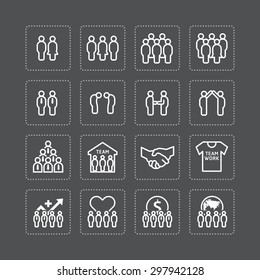 team and business silhouette icons flat line design vector set. teamwork to success concept.