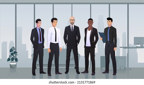 Team of Businessmen Characters in office Wearing Suits, Team work Concept Illustration