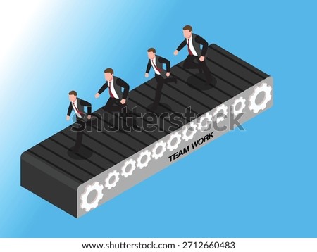 Team of Businessmen Pulling Large Red Arrow Towards Goal 3d isometric vector illustration