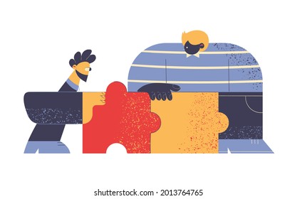 Equipo de hombres de negocios trabajo en equipo rompecabezas plegable objetivo