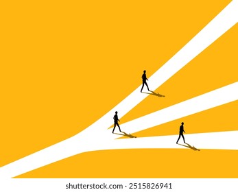 team of businessmen walks in different directions. vector 