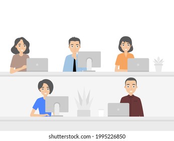The team is busy at work in the office
