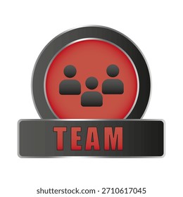 Team button icon. People group symbol. Collaboration network element. Red round icon.