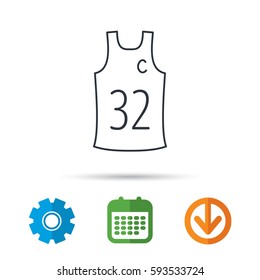 Team captain icon. Basketball shirt sign. Sport clothing symbol. Calendar, cogwheel and download arrow signs. Colored flat web icons. Vector