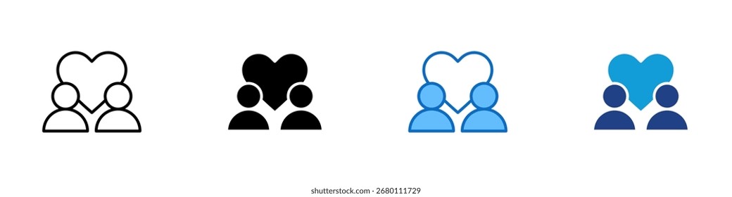 Vector de diseño de íconos de estilo múltiple para el cuidado del Equipo: dos personas y un corazón, que simbolizan el cuidado, la empatía y la fuerte conexión emocional dentro de un equipo o entorno de trabajo