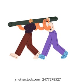 El Equipo tiene una forma geométrica pesada. Empleados con figura en manos para la creación corporativa. Estrategia exitosa de trabajo en equipo, cooperación en los negocios. Ilustración vectorial plana aislada sobre blanco