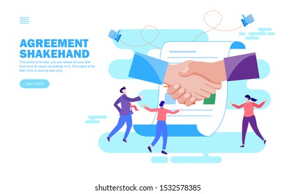 team celebrating agreement and shaking hands flat vector illustration