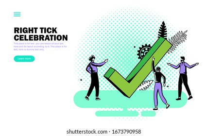 team celebrating around right tick vector illustration