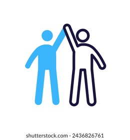 Team celebration icon with high five gesture between two people. Vector illustration symbol for success, partnership, celebration, friendship, agreement and positive interaction concept